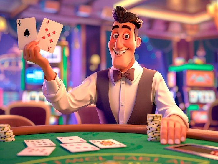 Studio live-dealer rindubola menampilkan meja blackjack dengan dealer profesional dan multi-kamera HD